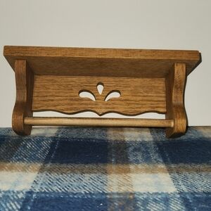 Vintage Small Wooden Wall Shelf with Towel Bar